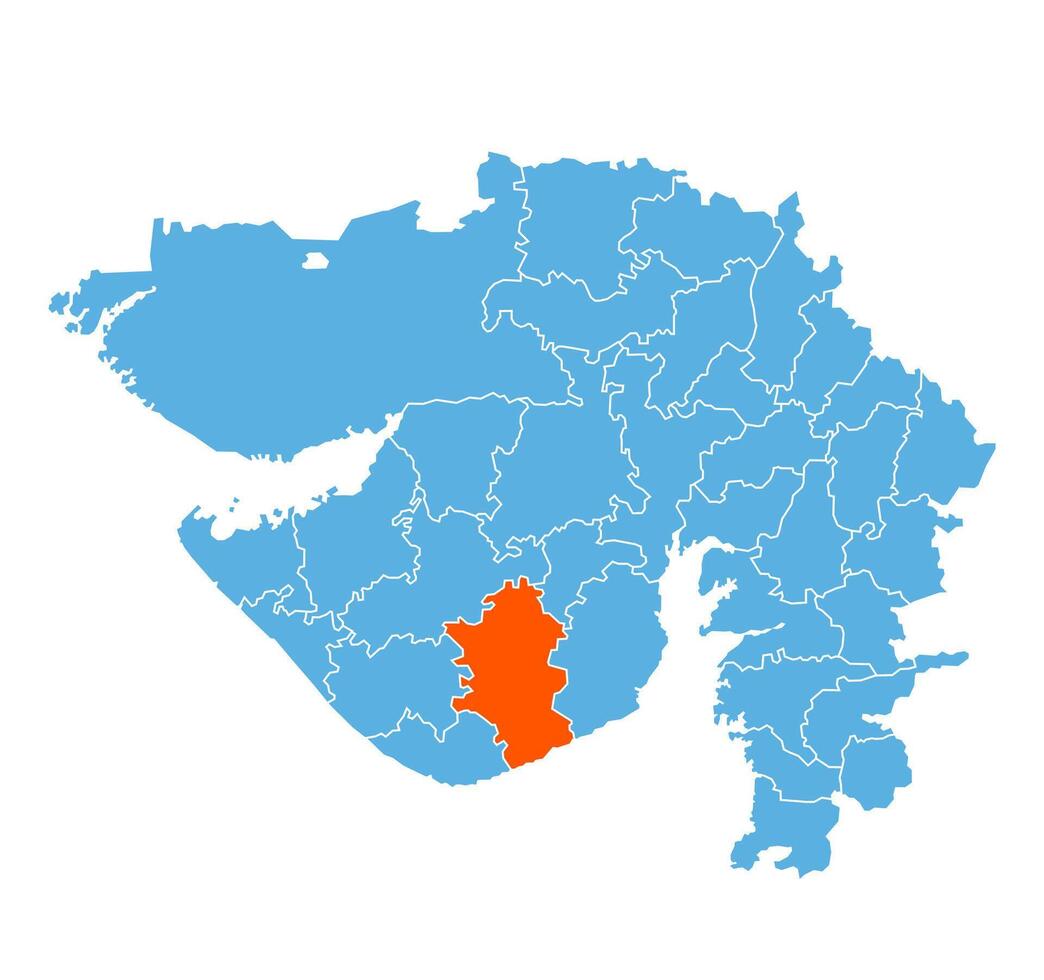 Amreli District Highlighted on Gujarat State Map, India vector