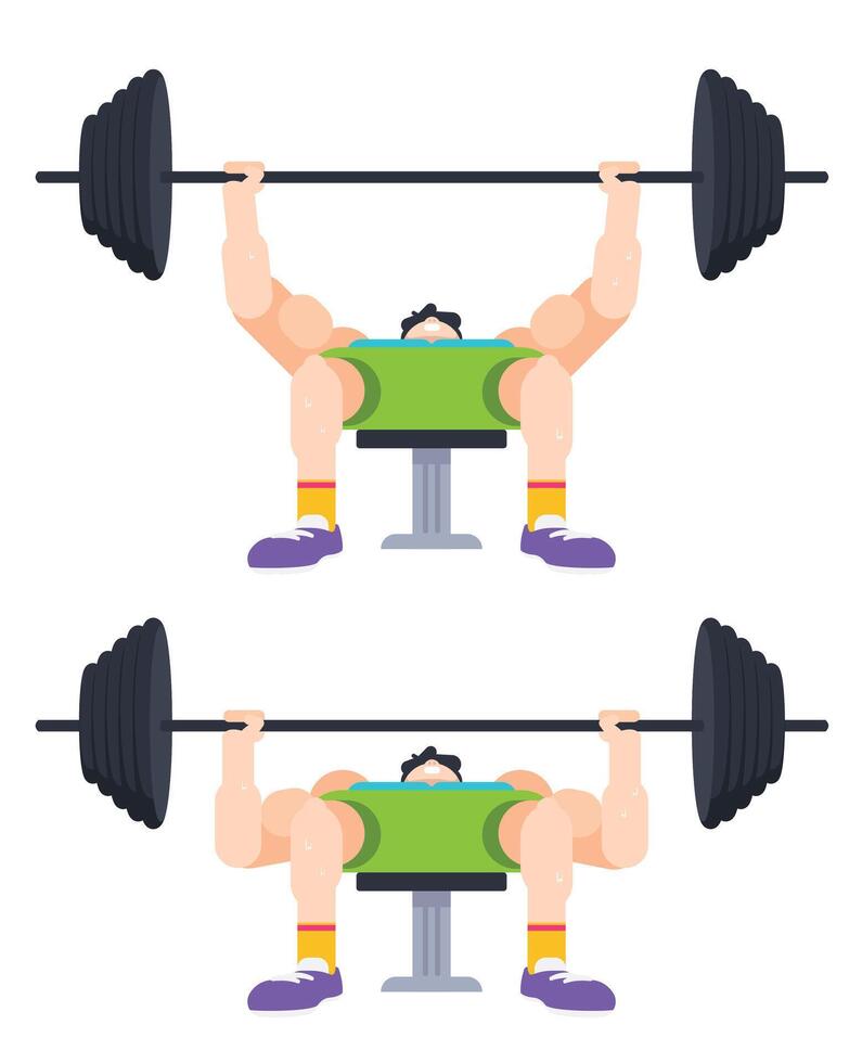 Man Doing Barbell Bench Press Exercise. Flat Style Cartoon Illustration vector