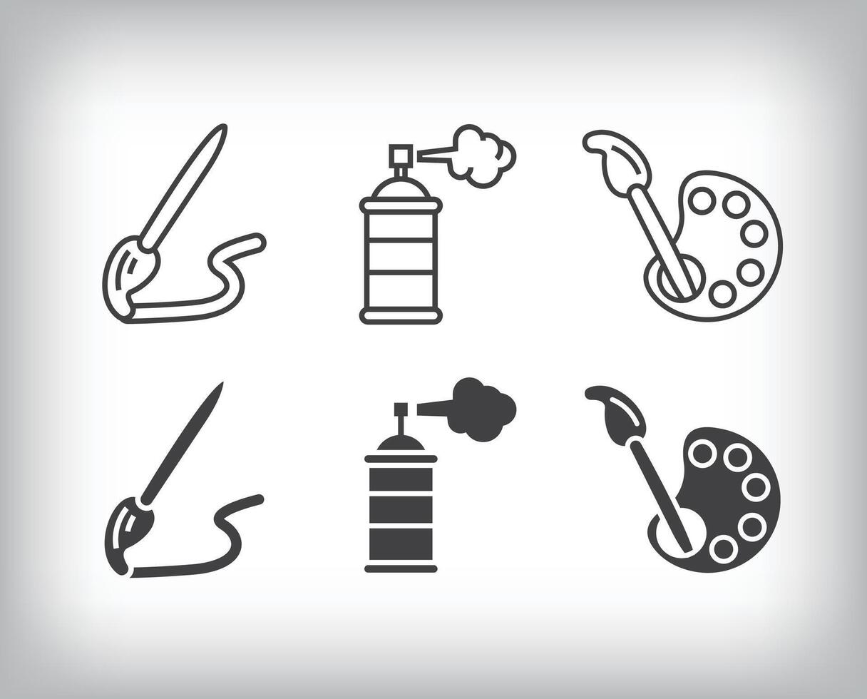 Spray painting and pencil drawing icon design. Simple linear and flat artistic art icon set. vector
