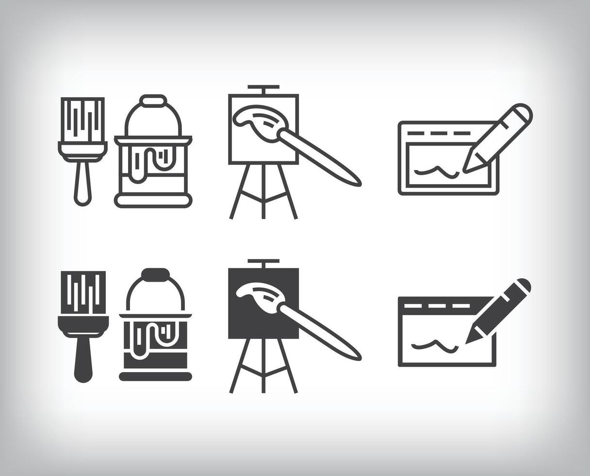 Easel, table and tablet drawing icon design. Simple linear and flat artistic art icon set. vector