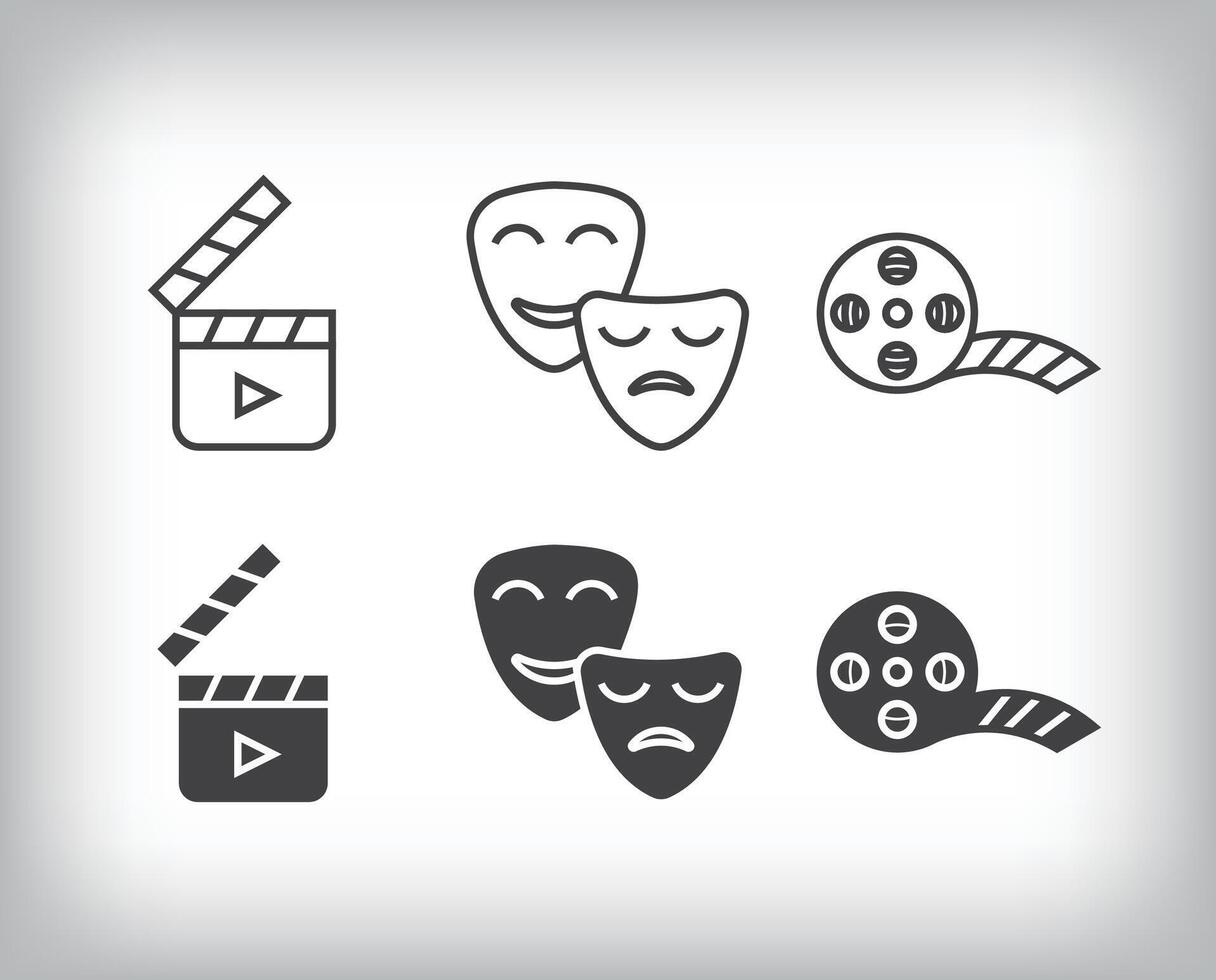 Theatre, film roll and event artist icon design. Simple linear and flat artistic art icon set. vector
