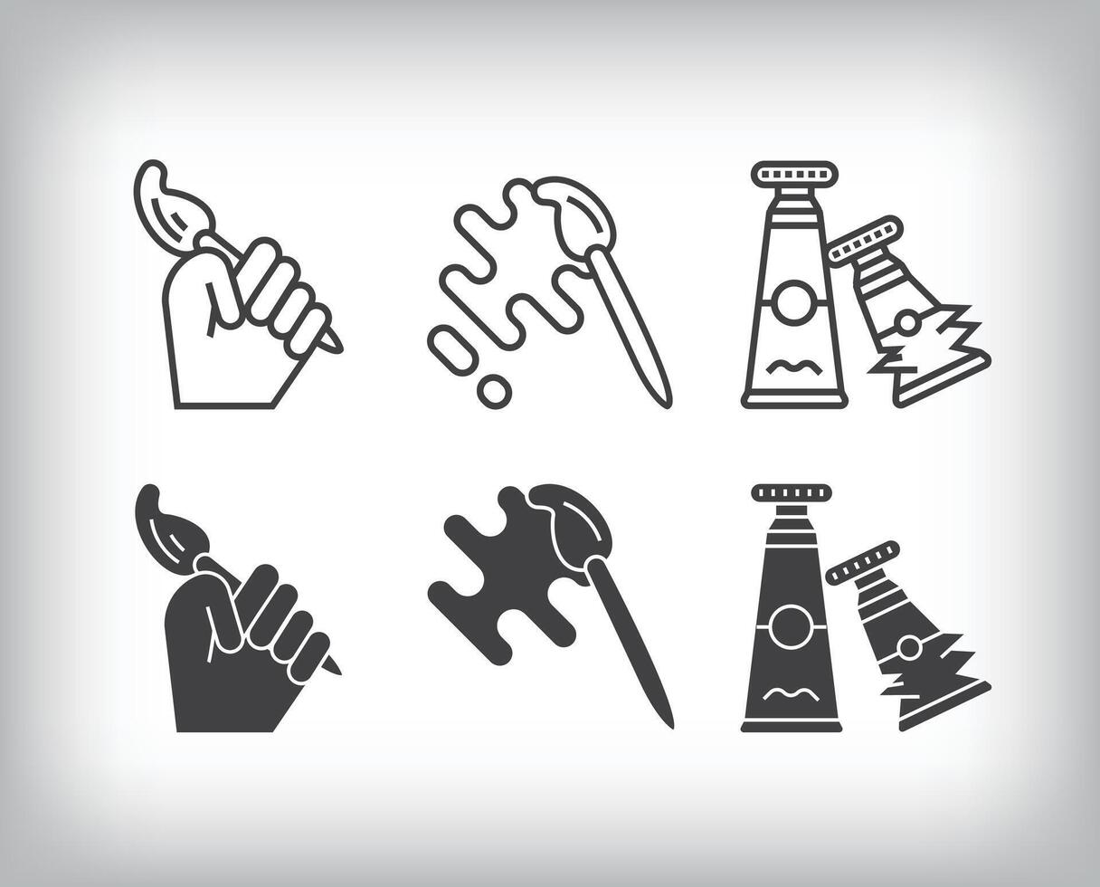 Paint tubes and painting icon design. Simple linear and flat artistic art icon set. vector