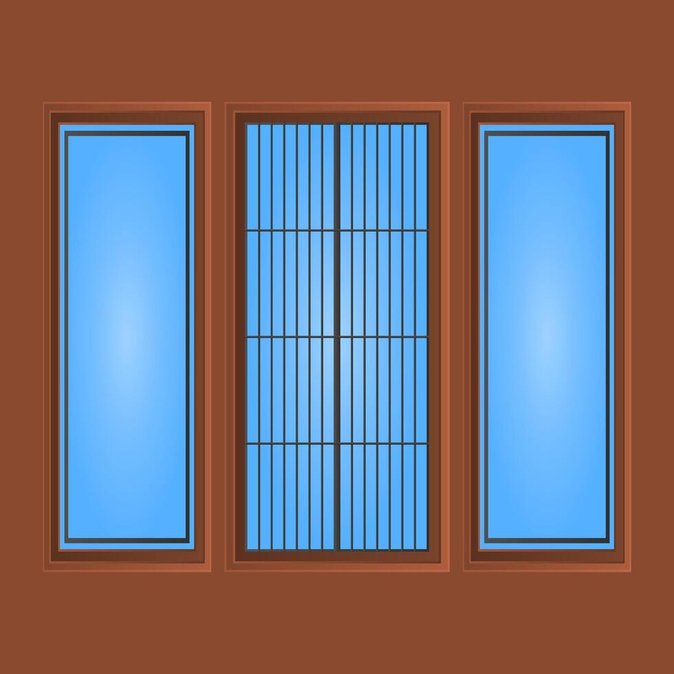 Classic Wooden Frame Window. Wooden Window Element on White Background. Simple Window Icon. vector