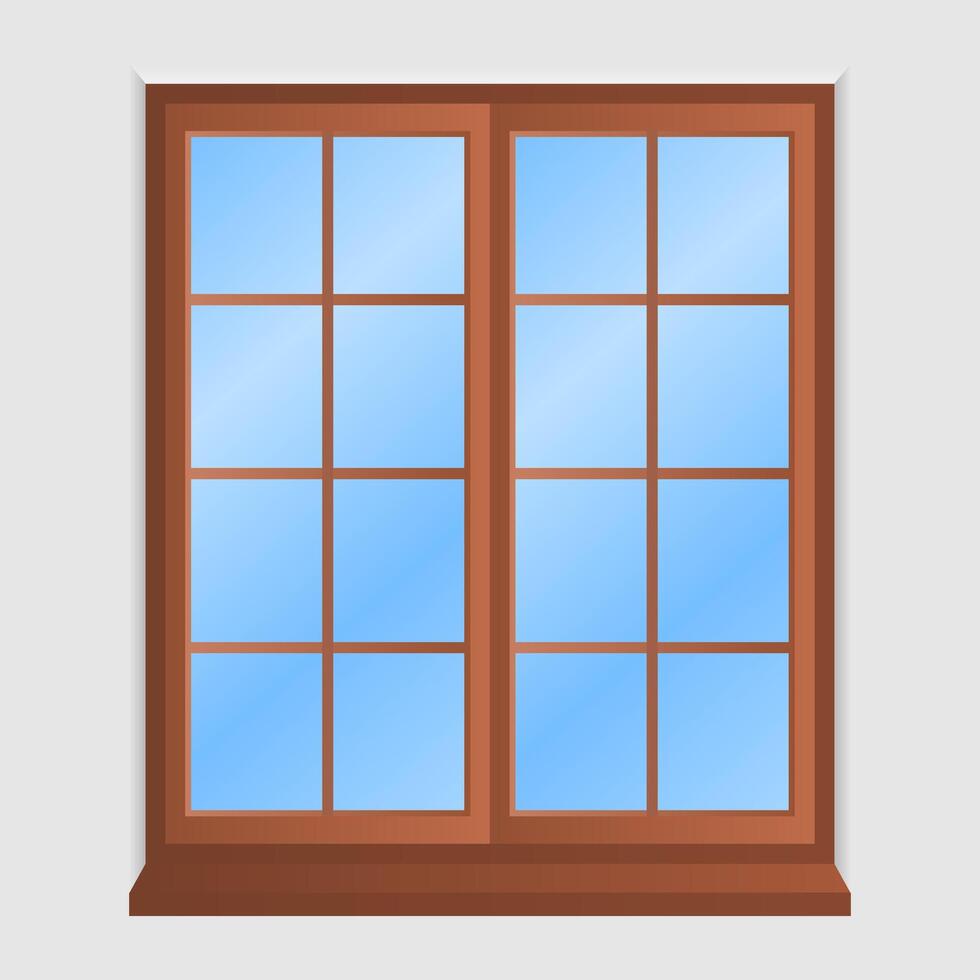 Simple Wooden Frame Window. Double Wooden Window Element on White Background. Simple Window Icon. vector