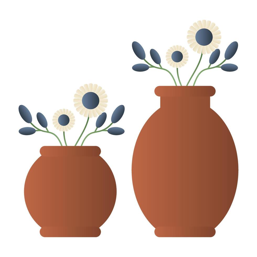Brown Flower Vase. Cute Flower Vase Decoration. Beautiful Flower Vase on White Background. vector