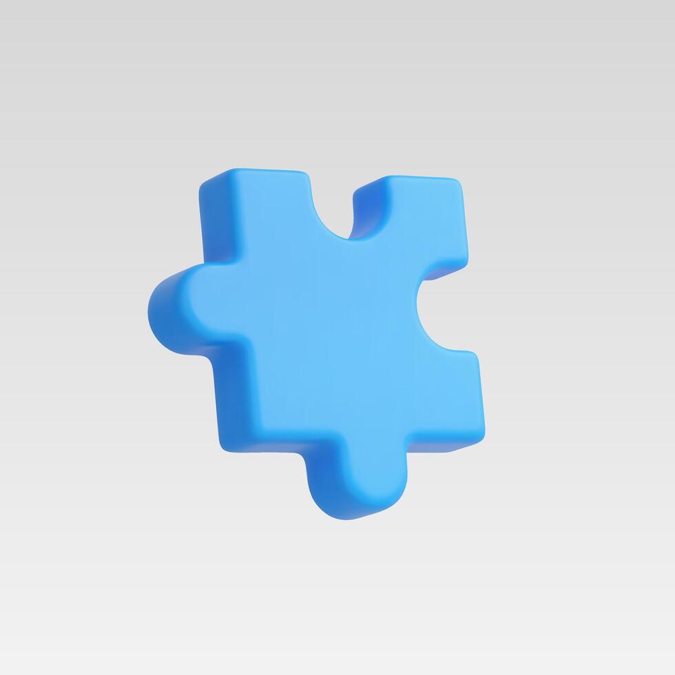 A vibrant blue 3D puzzle piece isolated on a soft background. vector