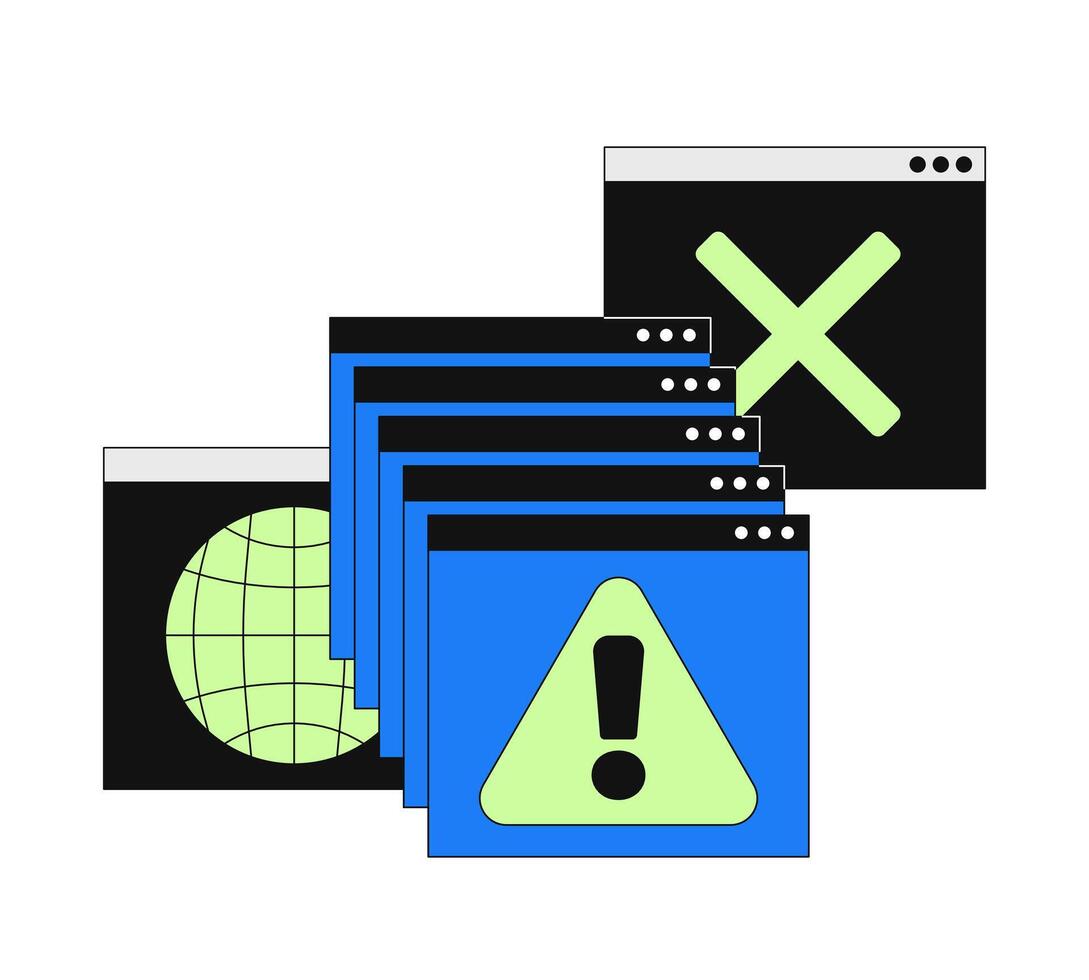 System error alert popups 2D onboarding ui illustration. Connectivity problems. Software crash, failed. Warning browser windows cartoon concept isolated on white. Flat abstract metaphor vector
