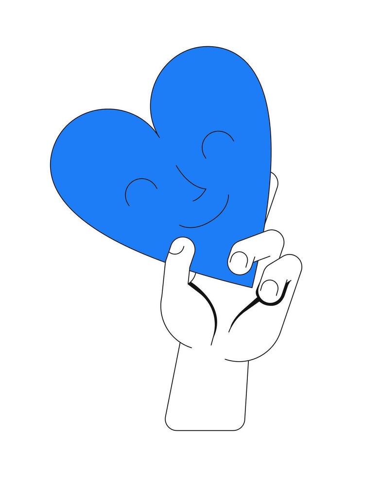 Sharing love 2D onboarding ui illustration. Empathy, appreciation. Compassion, giving. Gratitude thank you. Hand holding smiling heart cartoon concept isolated on white. Flat abstract metaphor vector