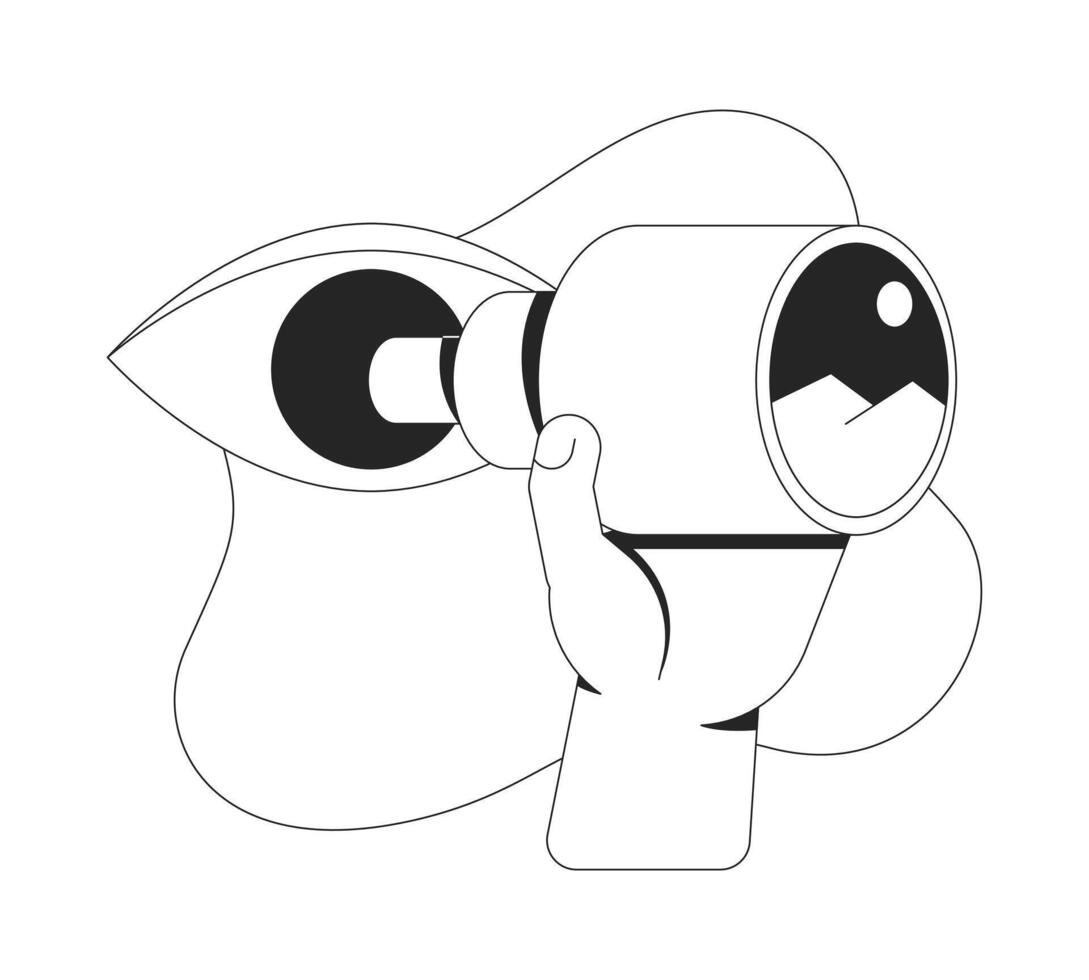 Vision through telescope line onboarding ui illustration. Looking forward. Visionary insight. Planning future. Strategic observation outline 2D concept isolated. Ink linear metaphor art vector
