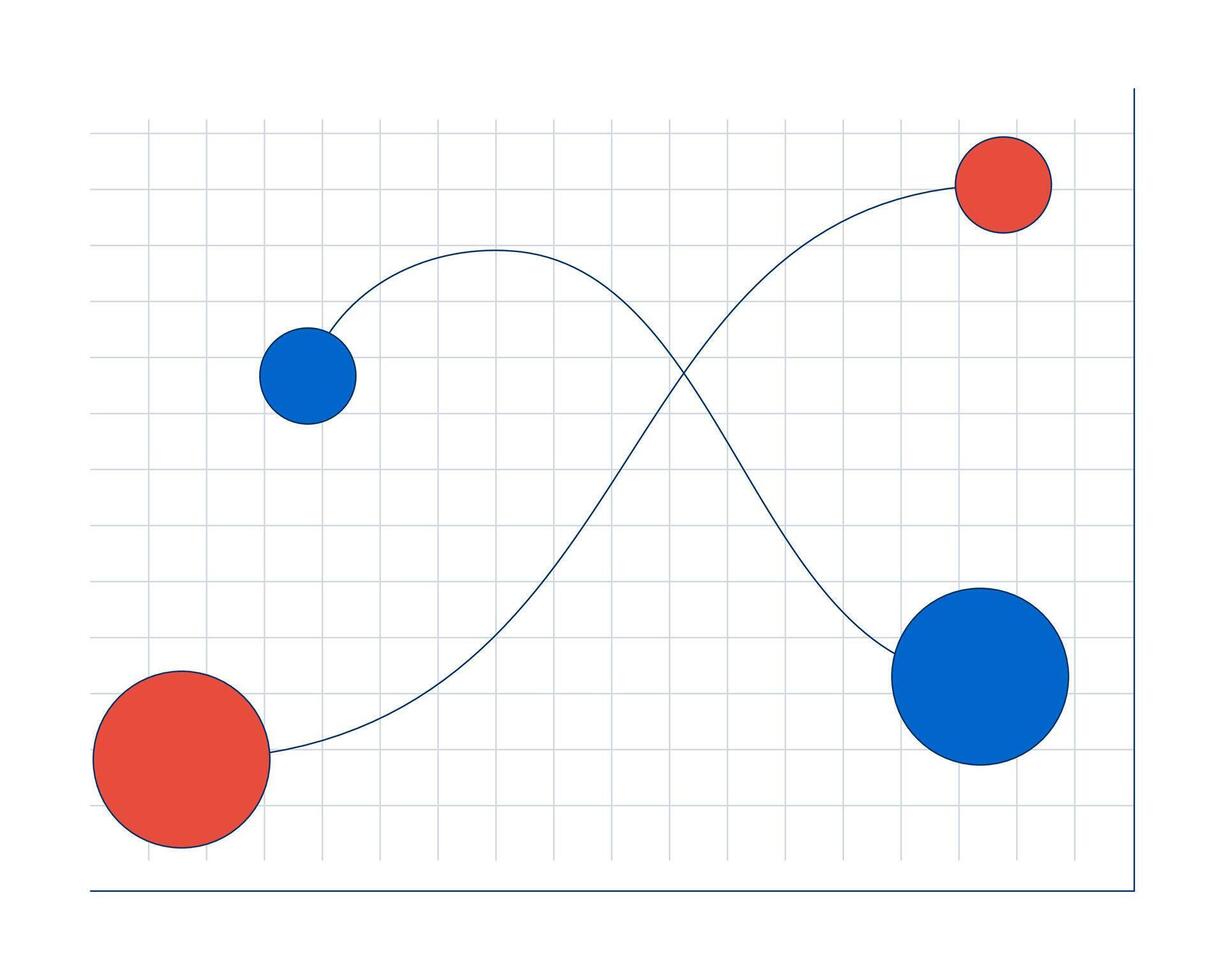 Bubble chart with crossing paths 2D cartoon object. Strategic data flows intersecting. Business analytics. Data visualization isolated element flat clip art on white. Spot illustration vector