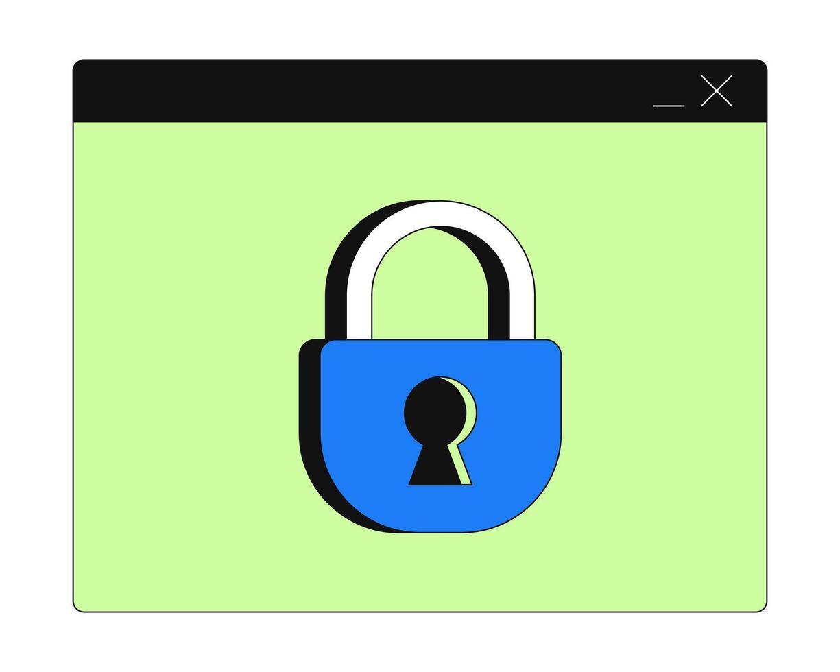Secure browser window with padlock 2D cartoon object. Web privacy protection. User security. Protected content. Access restriction isolated element flat clip art on white. Spot illustration vector