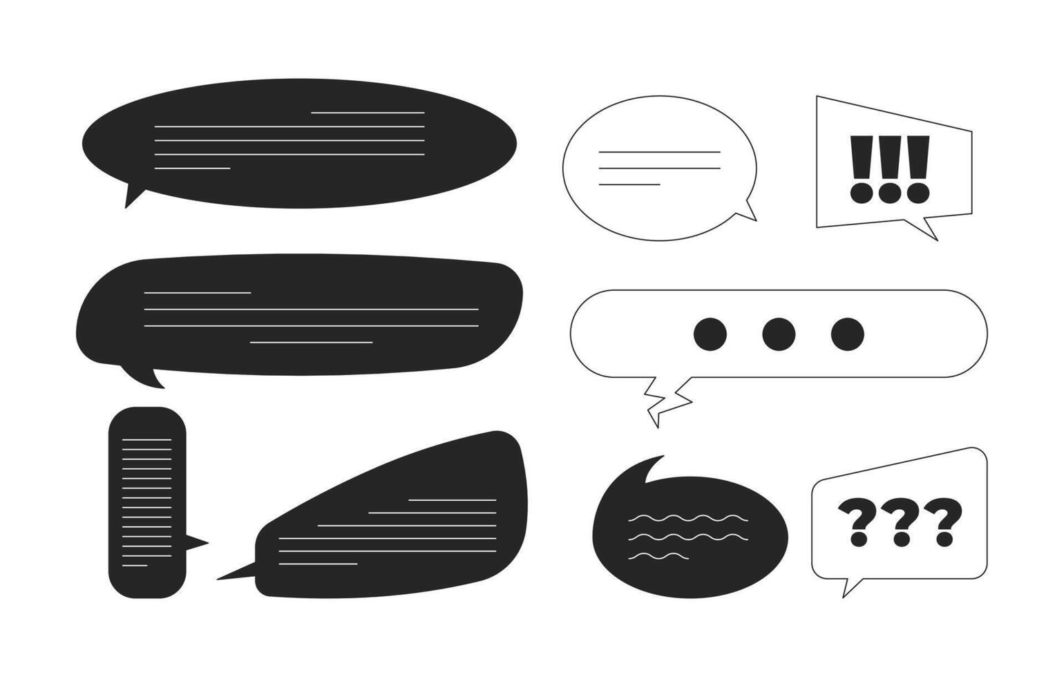 Assorted chat bubbles for messaging UI 2D line objects set. Conversation, feedback, digital communication, texting isolated cliparts ink outline items. Monochrome spot illustrations collection vector