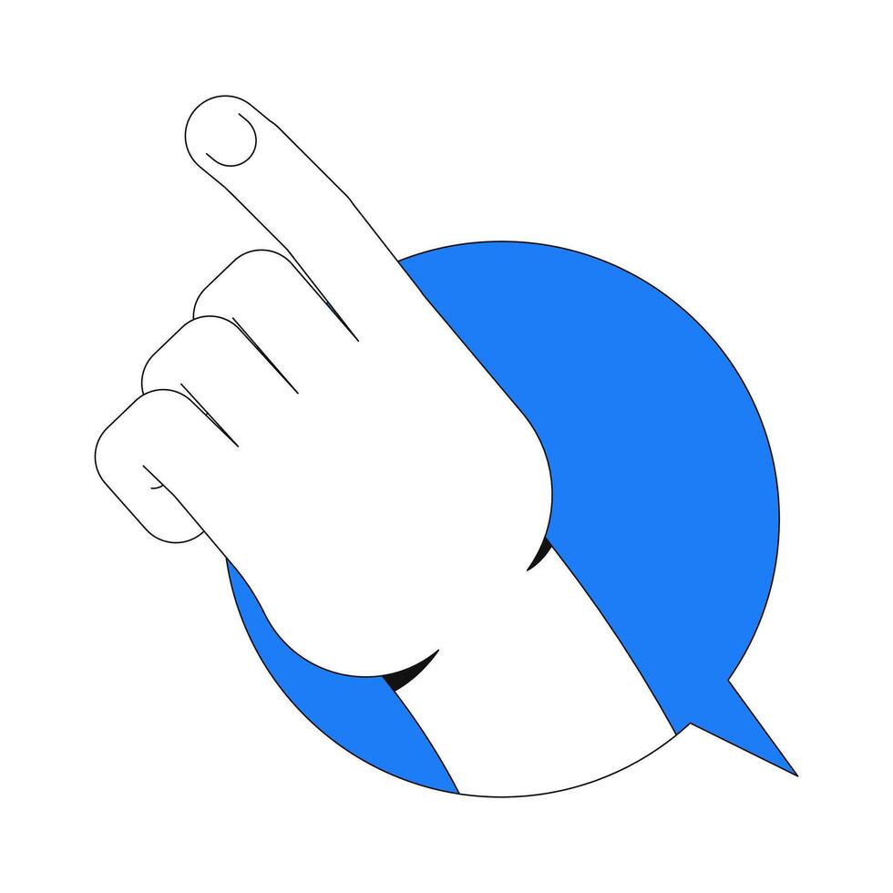 Hand pointing upward inside circular speech bubble illustration. Guidance, instruction. Gesture communication chat box 2D cartoon image isolated on white. Editable flat clipart colorful vector