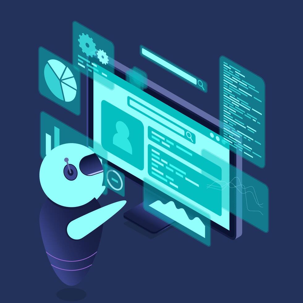Isometric seo analysis. Search engine optimization analysis concept. Digital technology website. Isometric technology. vector