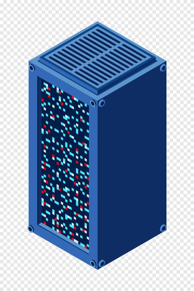 Isometric server. Network server room. 3D computer equipment. Storage database. vector
