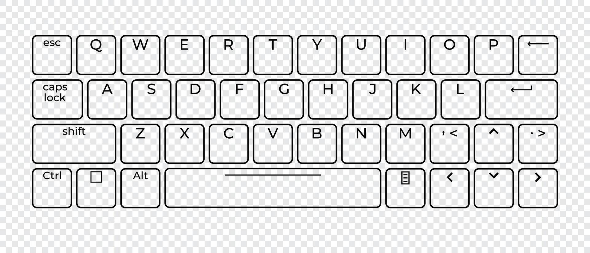 Computer keyboard button layout template with letters. Modern computer keyboard. illustration vector