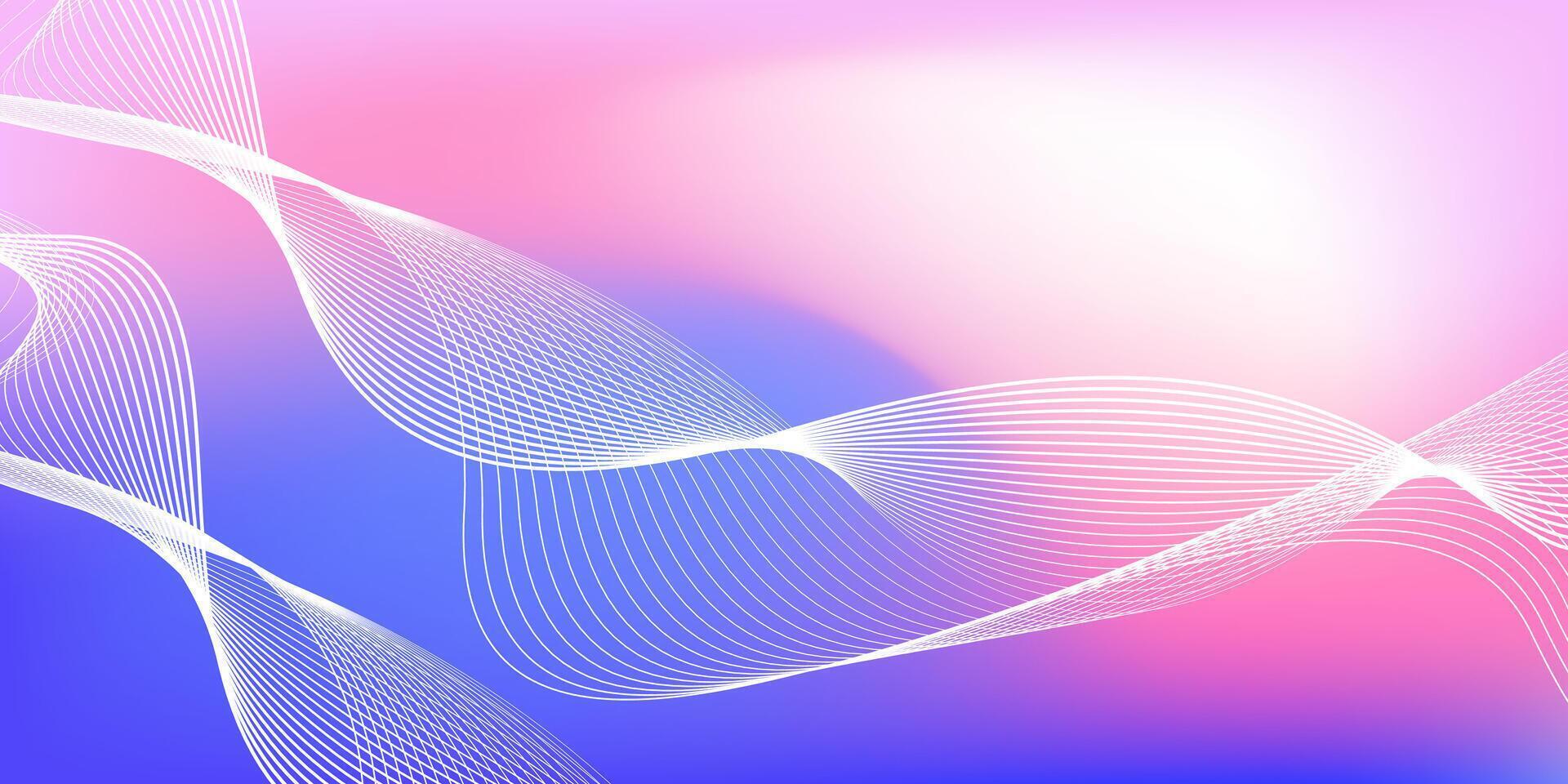 Abstract blue and pink gradient background with shining lines waves. vector