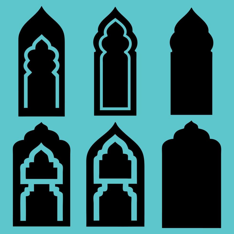 Islamic Windows Arch Silhouettes of Moorish Design vector