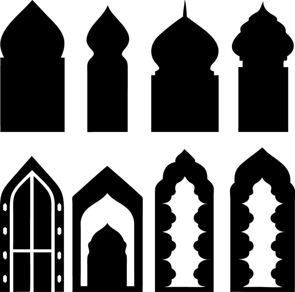 Islamic Arch Window Icons Silhouette Collection vector