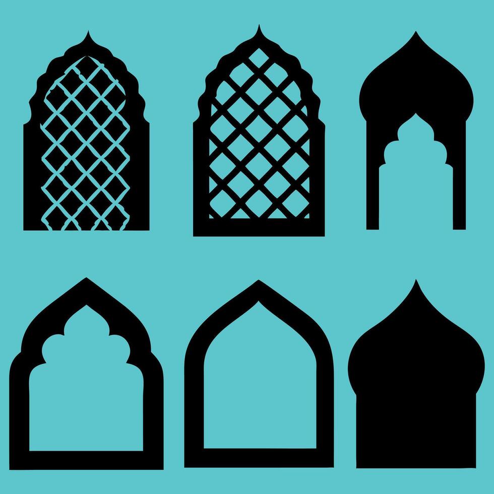 Mughal Arch Window Designs Islamic Silhouette vector