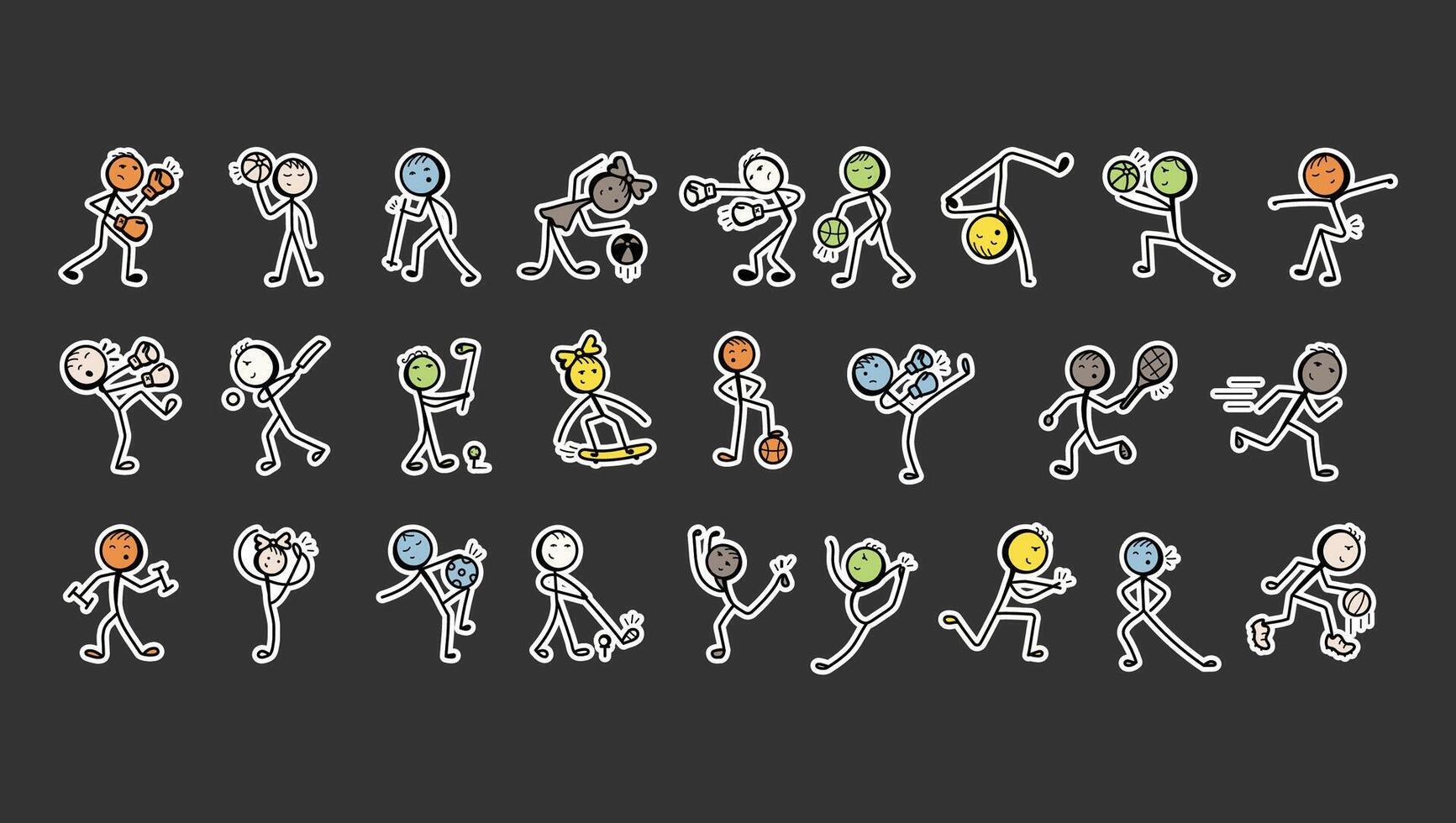 Diverse Active Stick Figure Sports Collection Activity Poses vector