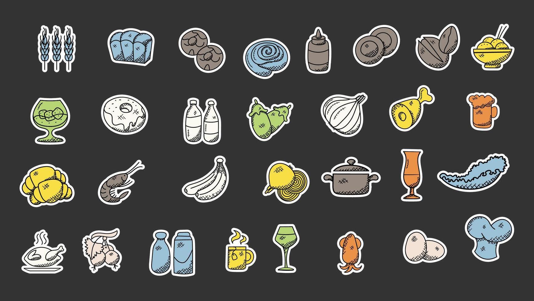Digital Pixelated Still Life of Food and Drink Items vector