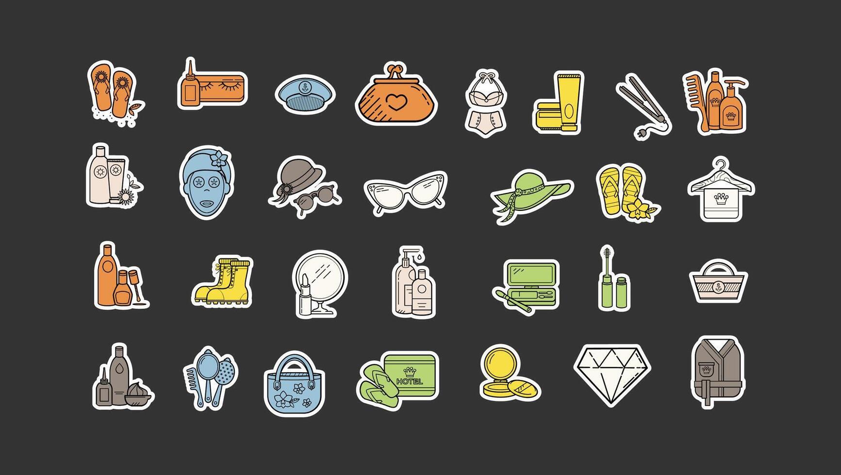 Fashionable Collection of Personal Items and Stylish Accessories in Pixels vector