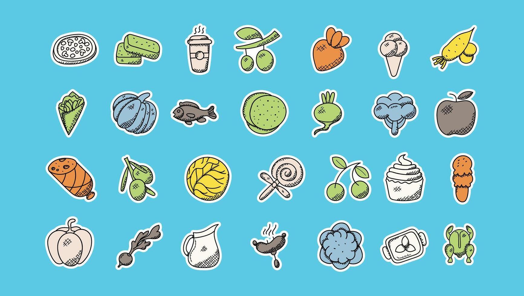 Vibrant and Diverse Collection of Food Items Illustrations vector