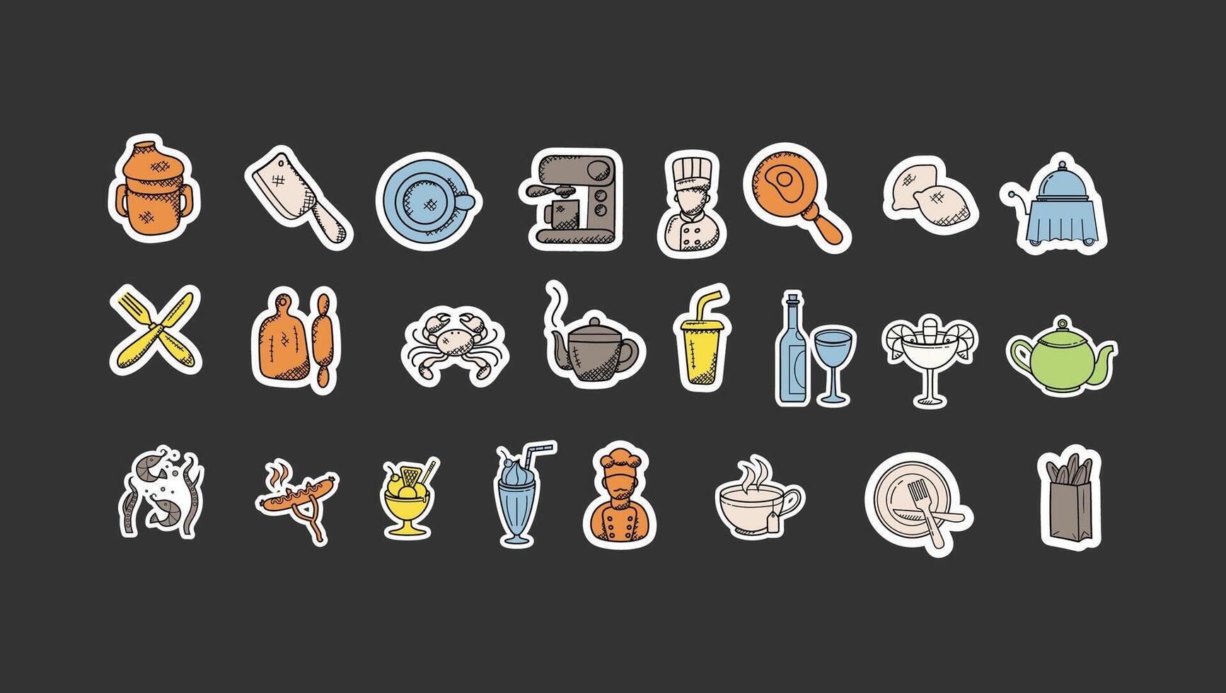 Variety of Dishes and Drinks Food Icons Simple Set vector