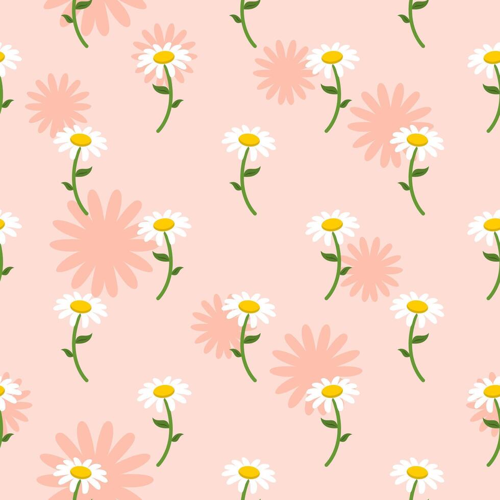 floral cute seamless pattern with chamomile flowers vector