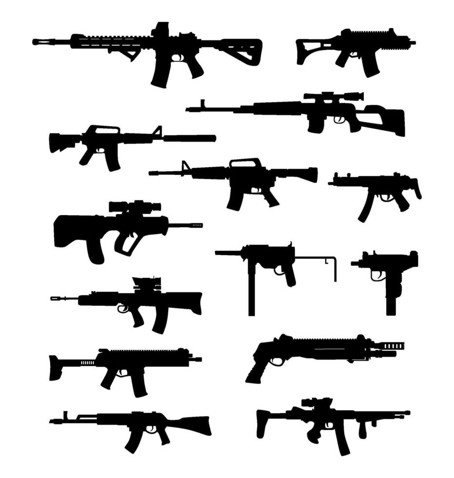 collection of firearms image silhouettes vector
