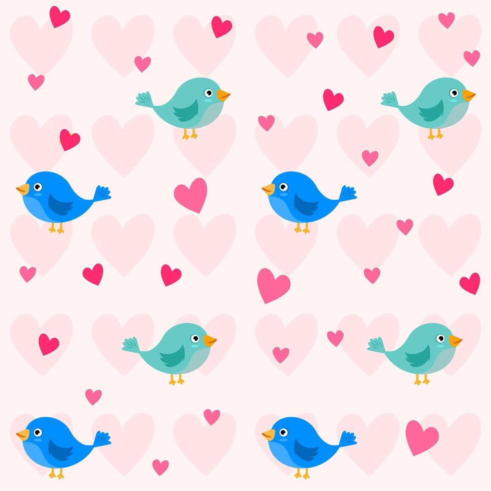 seamless pattern with cute birds and love vector