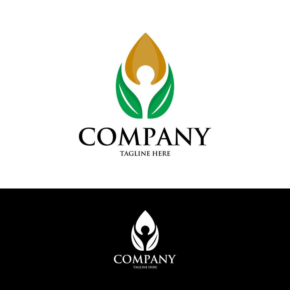 wellness combination natural leaf logo design vector
