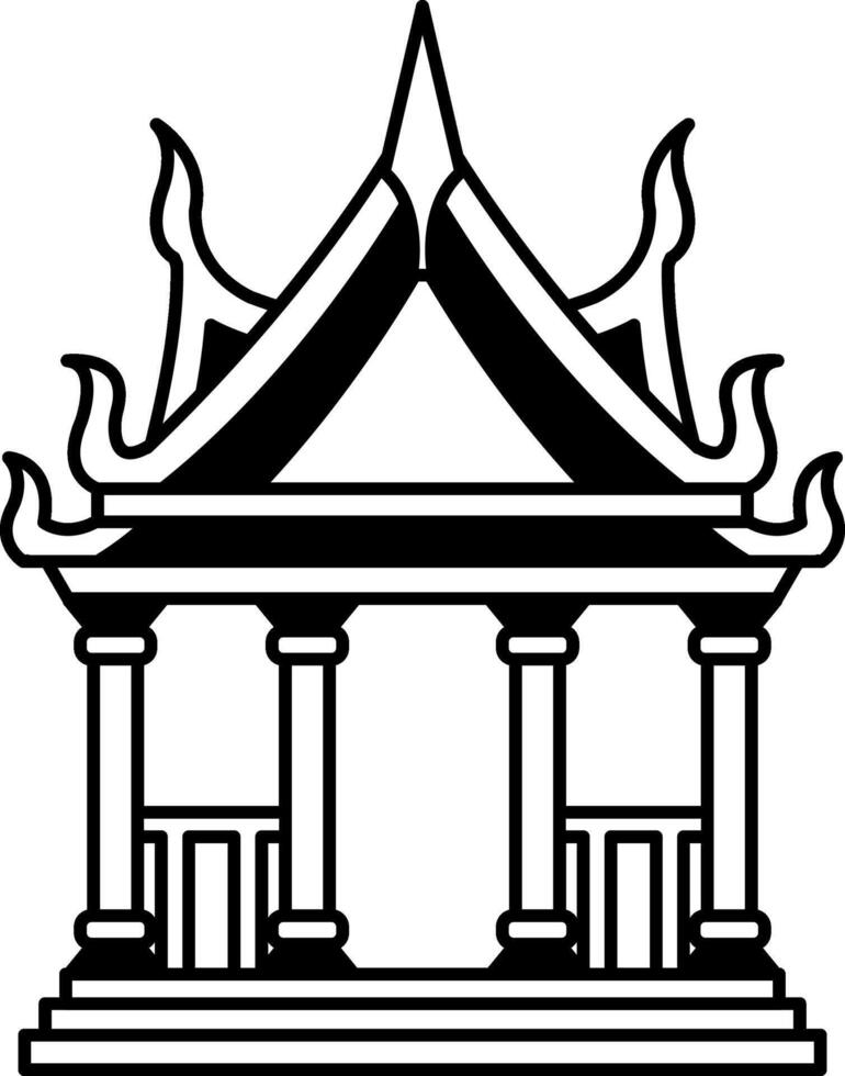 black and white single icon of Thai temple pavilion vector