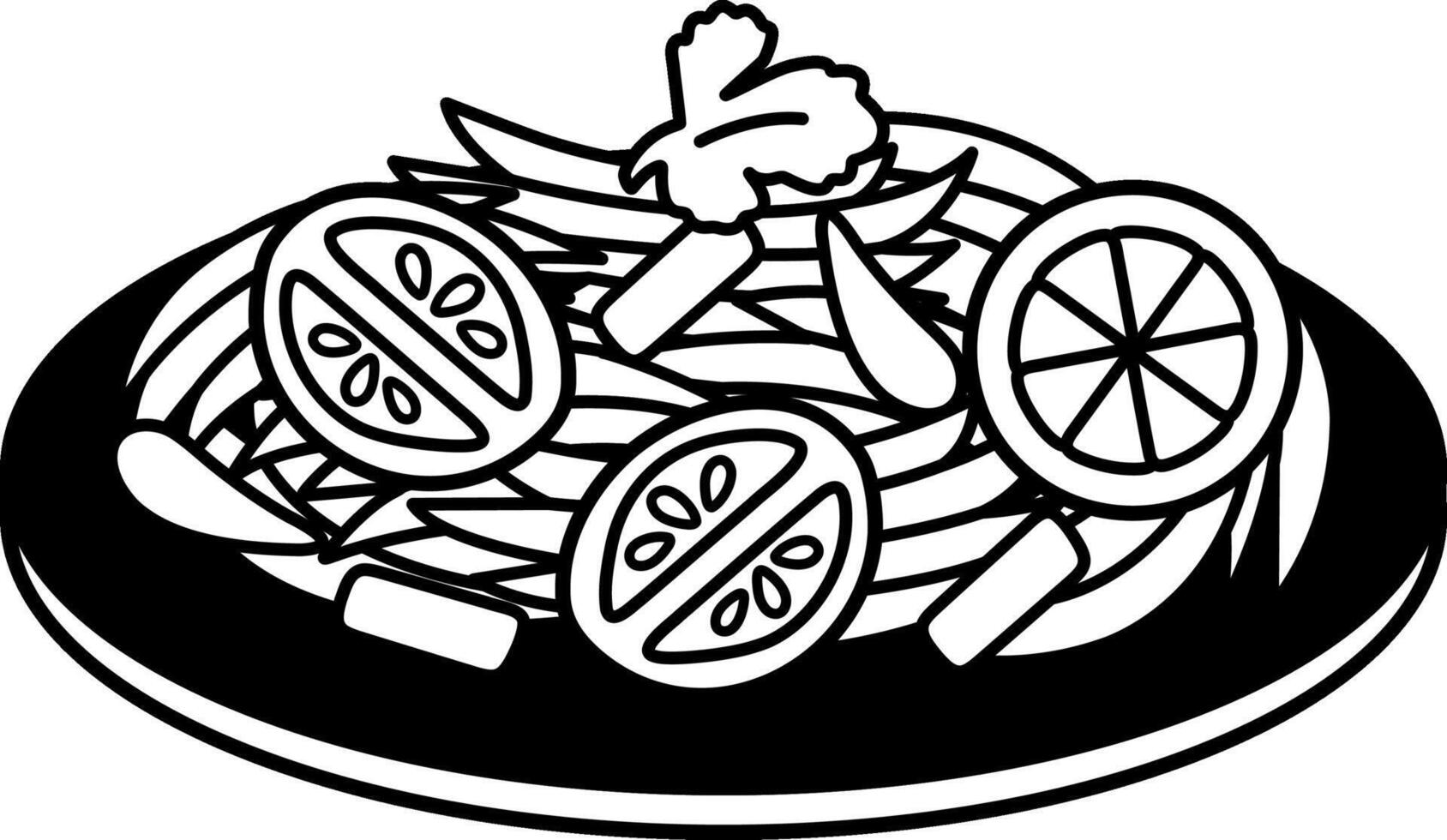 black and white icon of a papaya salad som tum vector