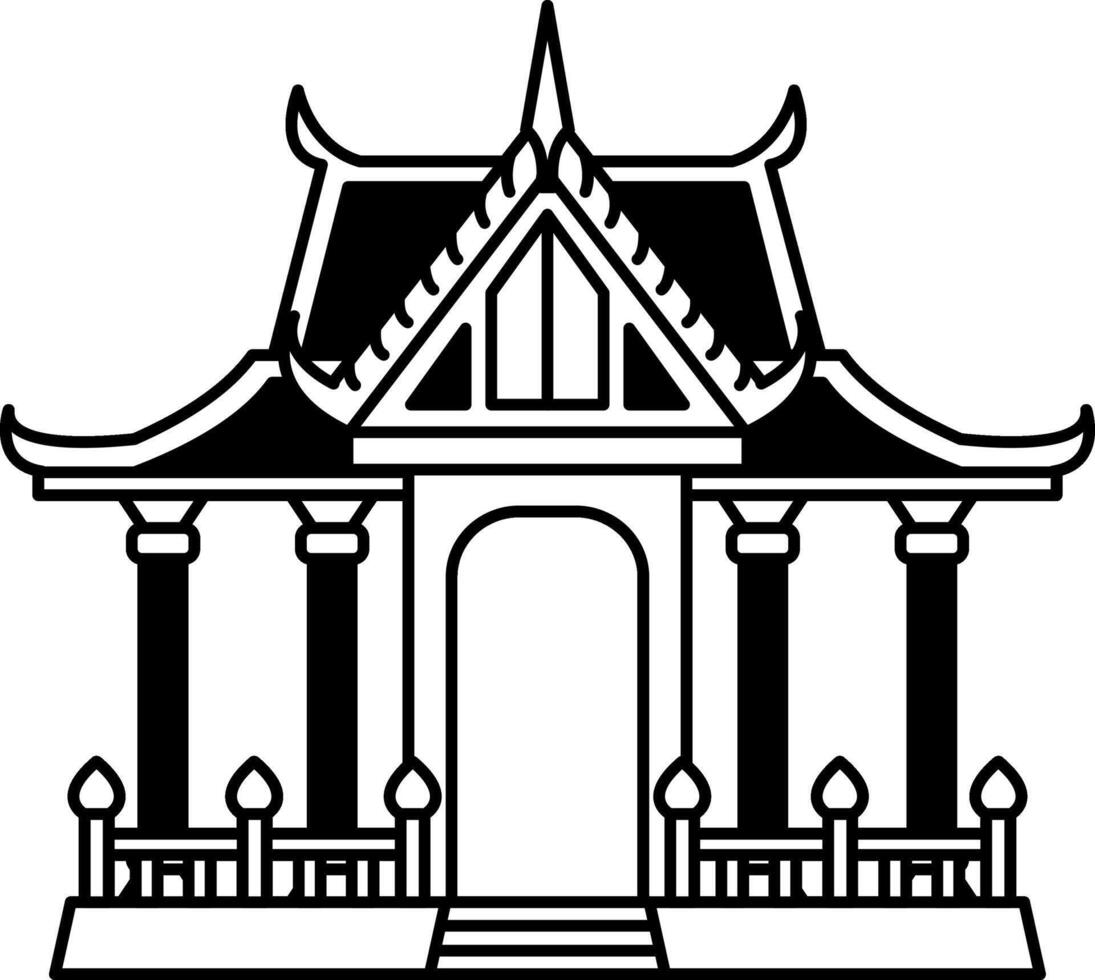 black and white flat icon of Thai temple pavilion vector