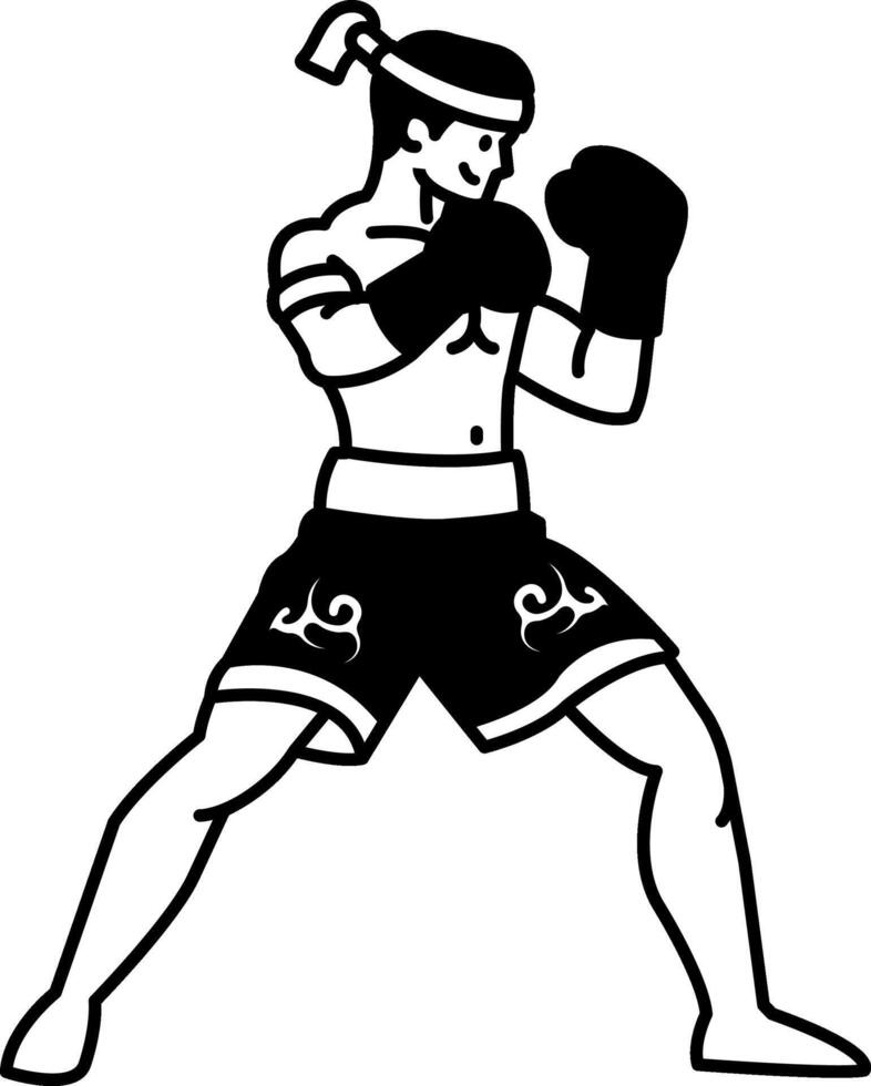 black and white icon of Muay Thai boxing guard vector