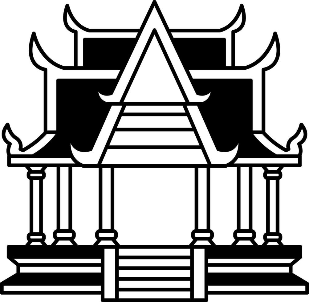 black and white icon of Thai temple pavilion vector