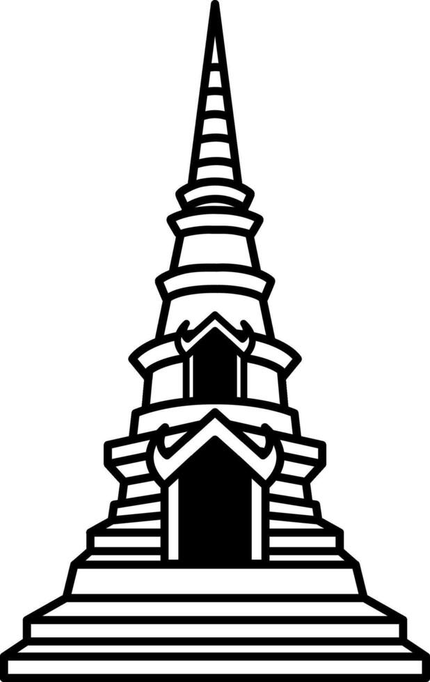 black and white illustration of thai temple pagoda vector