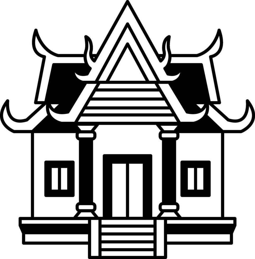 black and white icon of Thai temple chapel vector