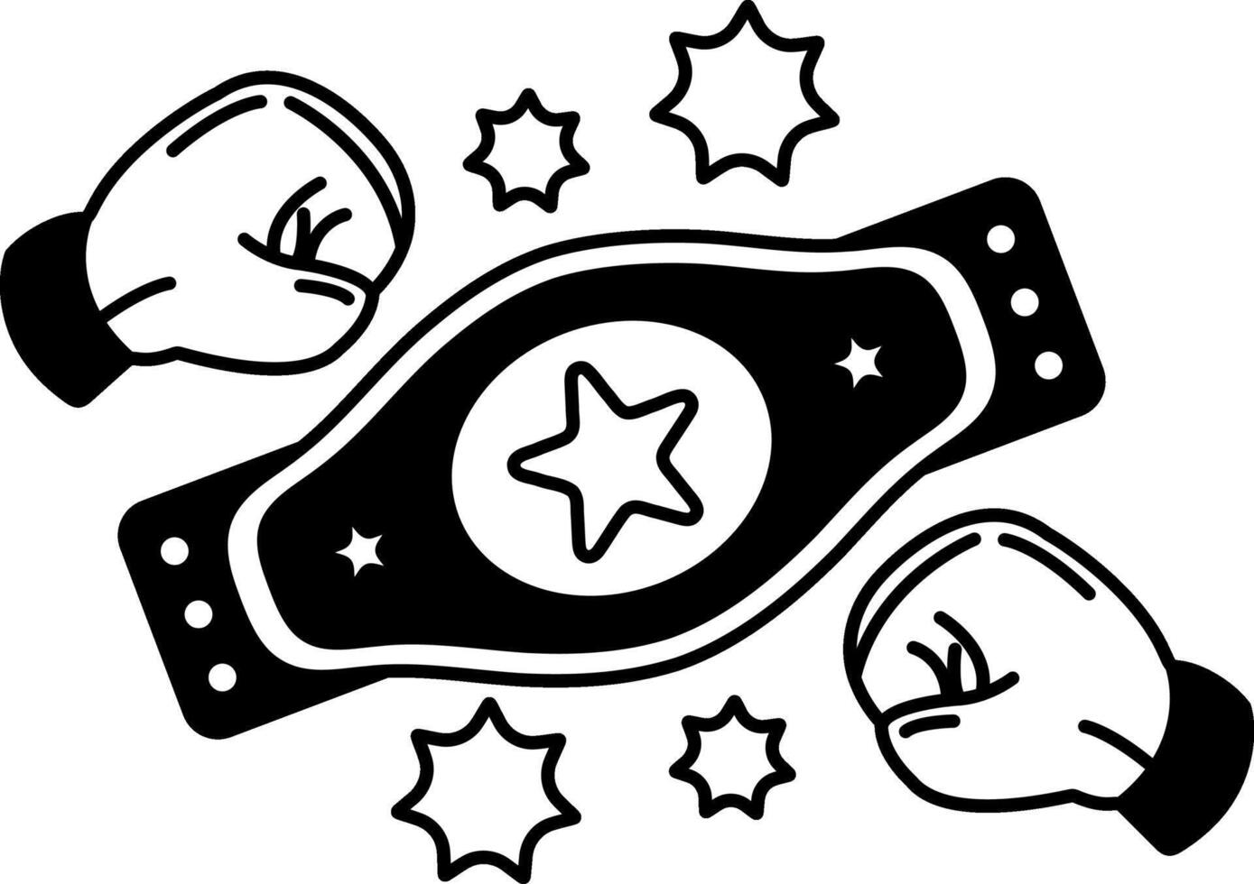 black and white icon of boxing belt and boxing gloves vector