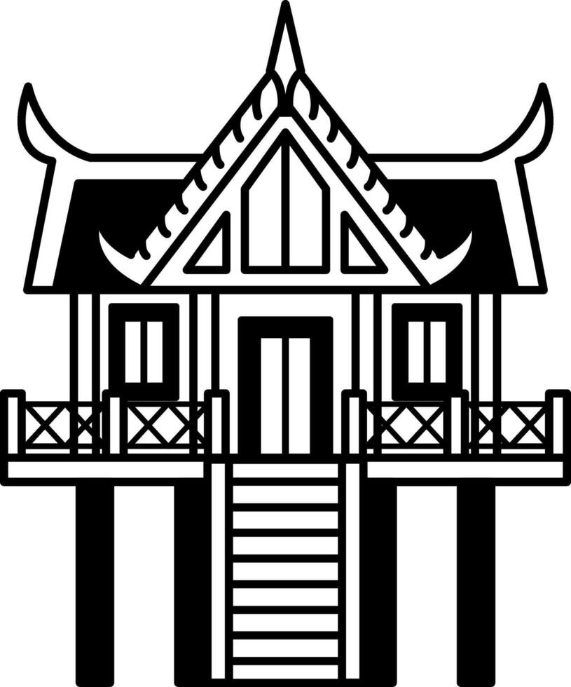 black and white icon of Thai temple monk hut vector