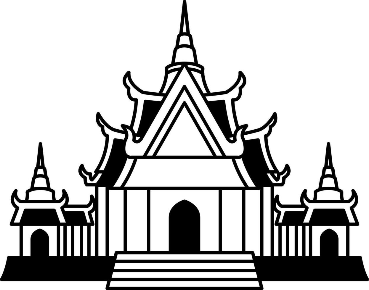 black and white flat icon of Thai temple vector