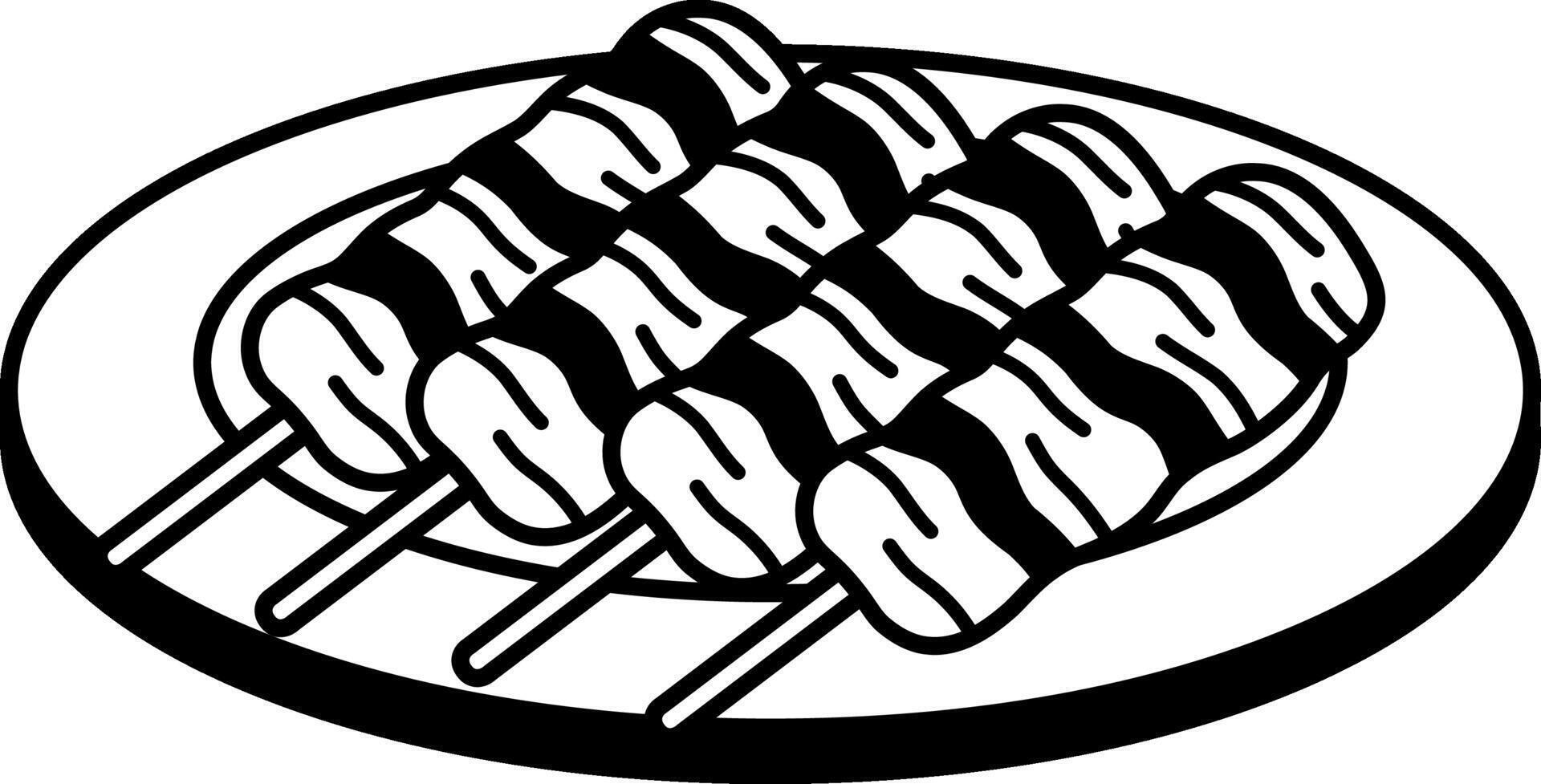black and white icon of Thai grilled pork vector