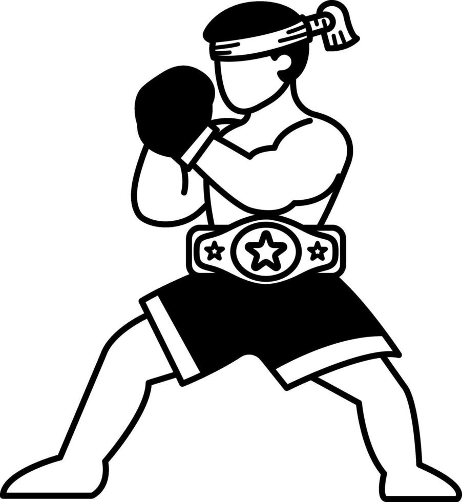 black and white illustration of Muay Thai boxing guard vector