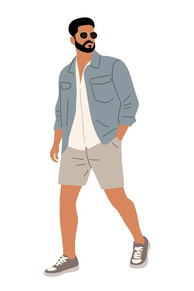 Stylish young man in casual summer outfit walking vector