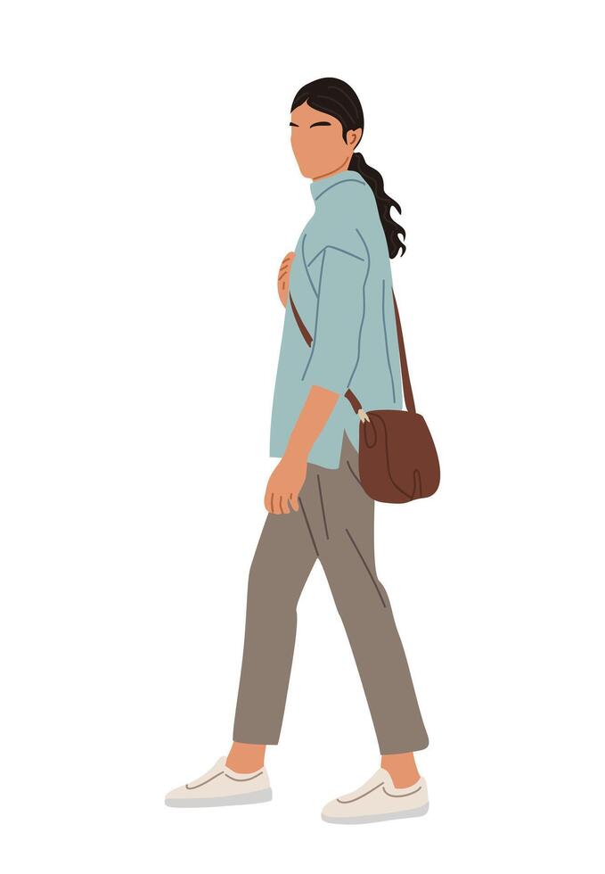 Woman in smart casual summer clothes walking vector