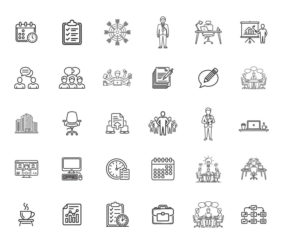 Office Work and Team Collaboration Icons Set vector