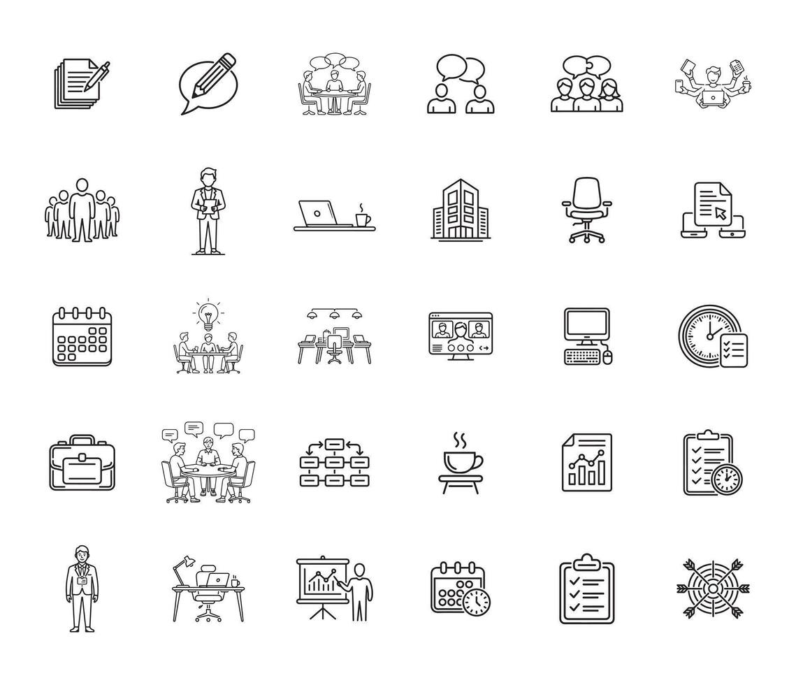 Business Teamwork and Workplace Line Icons vector