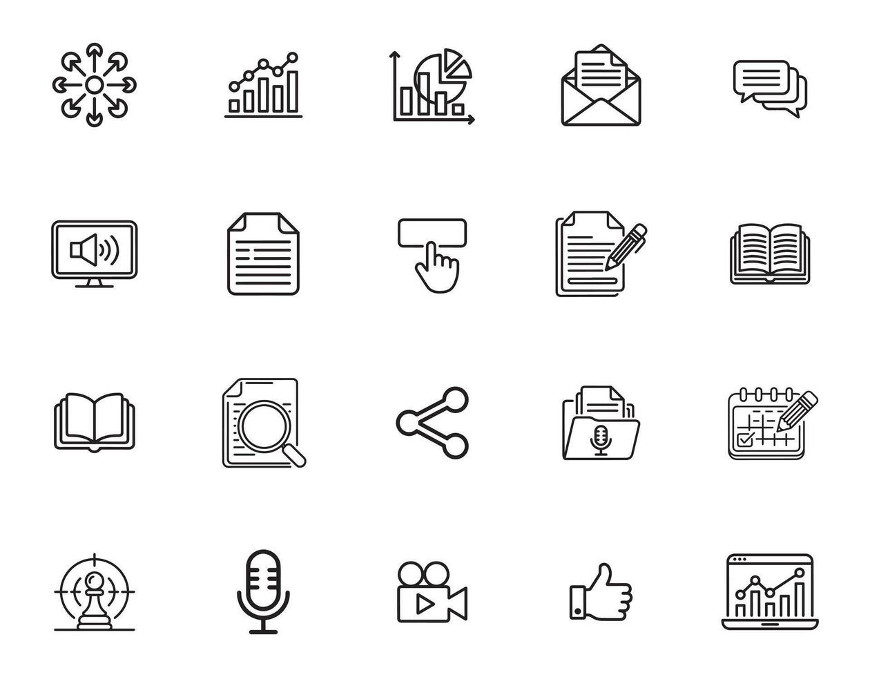 20 Content Marketing Icons Set for Creative Projects vector